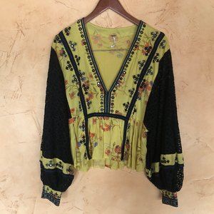 Free People top with lace puff sleeves